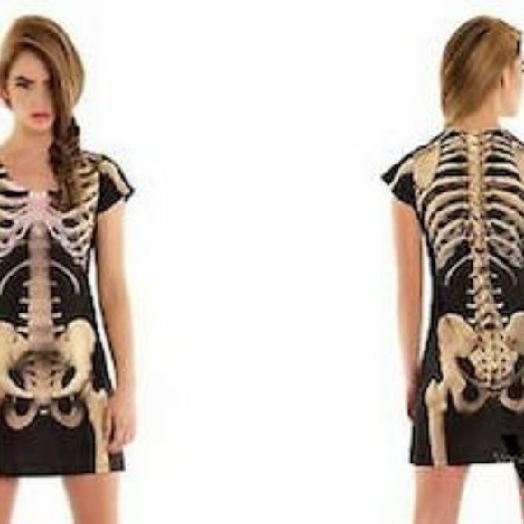 Faux Real Skeleton Sublimated Photorealistic Halloween Costume Dress, Medium - Picture 2 of 3